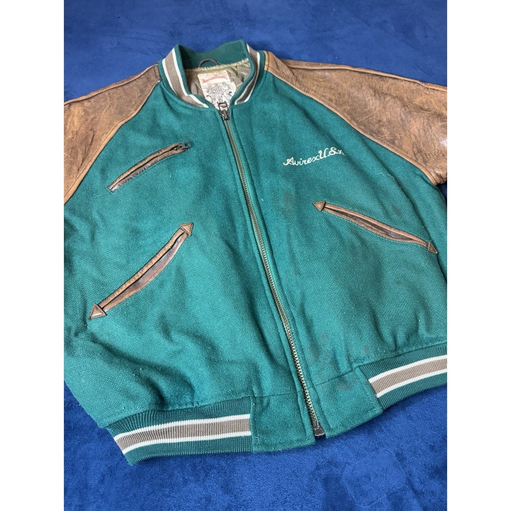 Vtg 80's AVIREX Jacket Varsity Leather & Wool Flight Jacket Men’s Sz M Mossgreen
